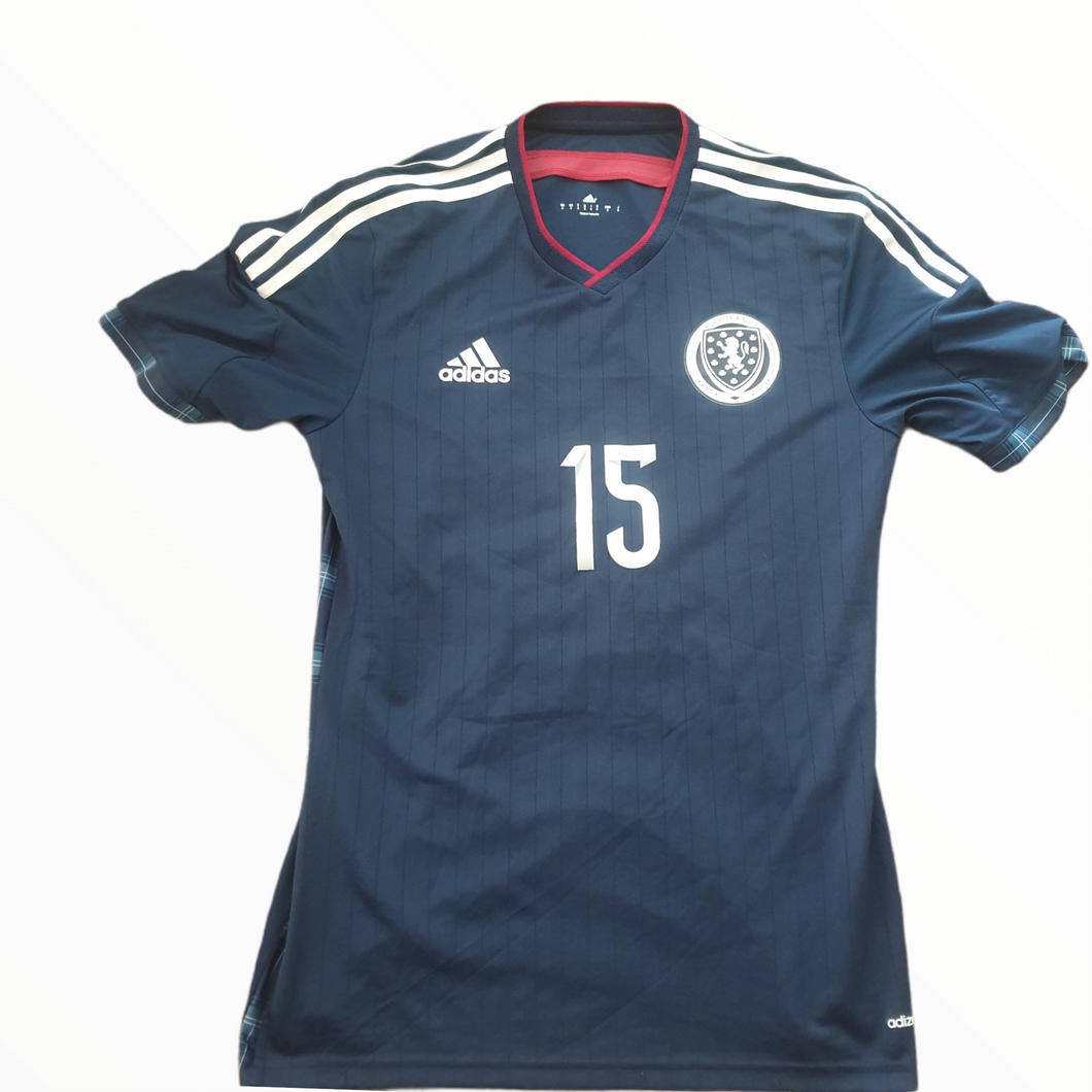 Scotland 2014-15 Home Shirt Player Issue Short  Sleeve #15 (Medium/Small)